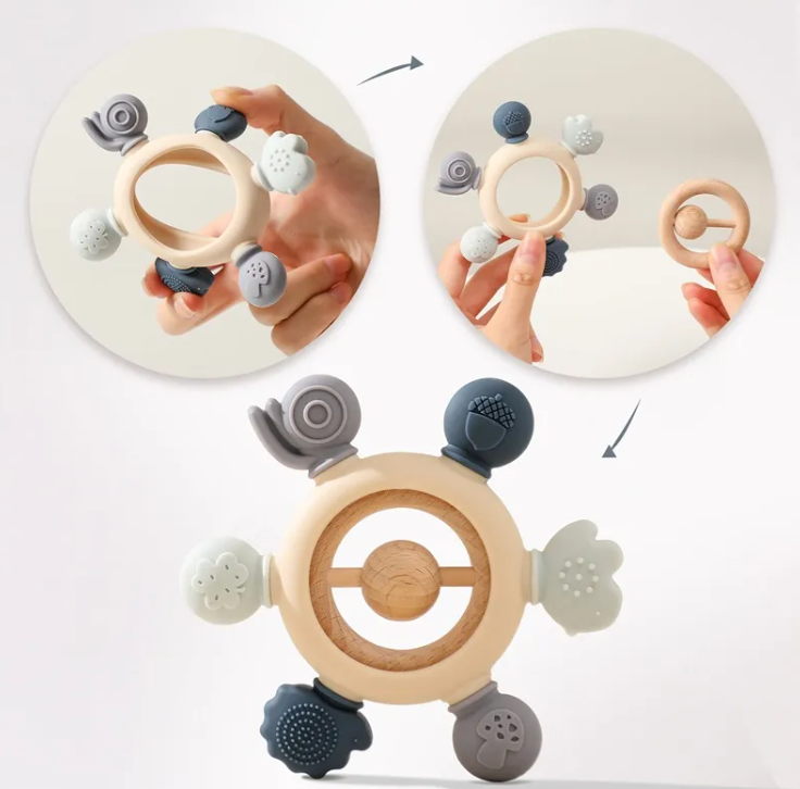 Baby Silicone Teether Anti-Hand Sucking Soothing Rattle Toy