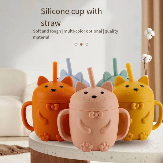 TROPELA Cartoon Cat Silicone Baby Cup with Straw™