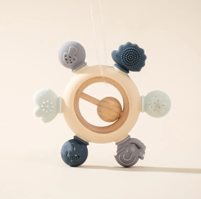 Baby Silicone Teether Anti-Hand Sucking Soothing Rattle Toy