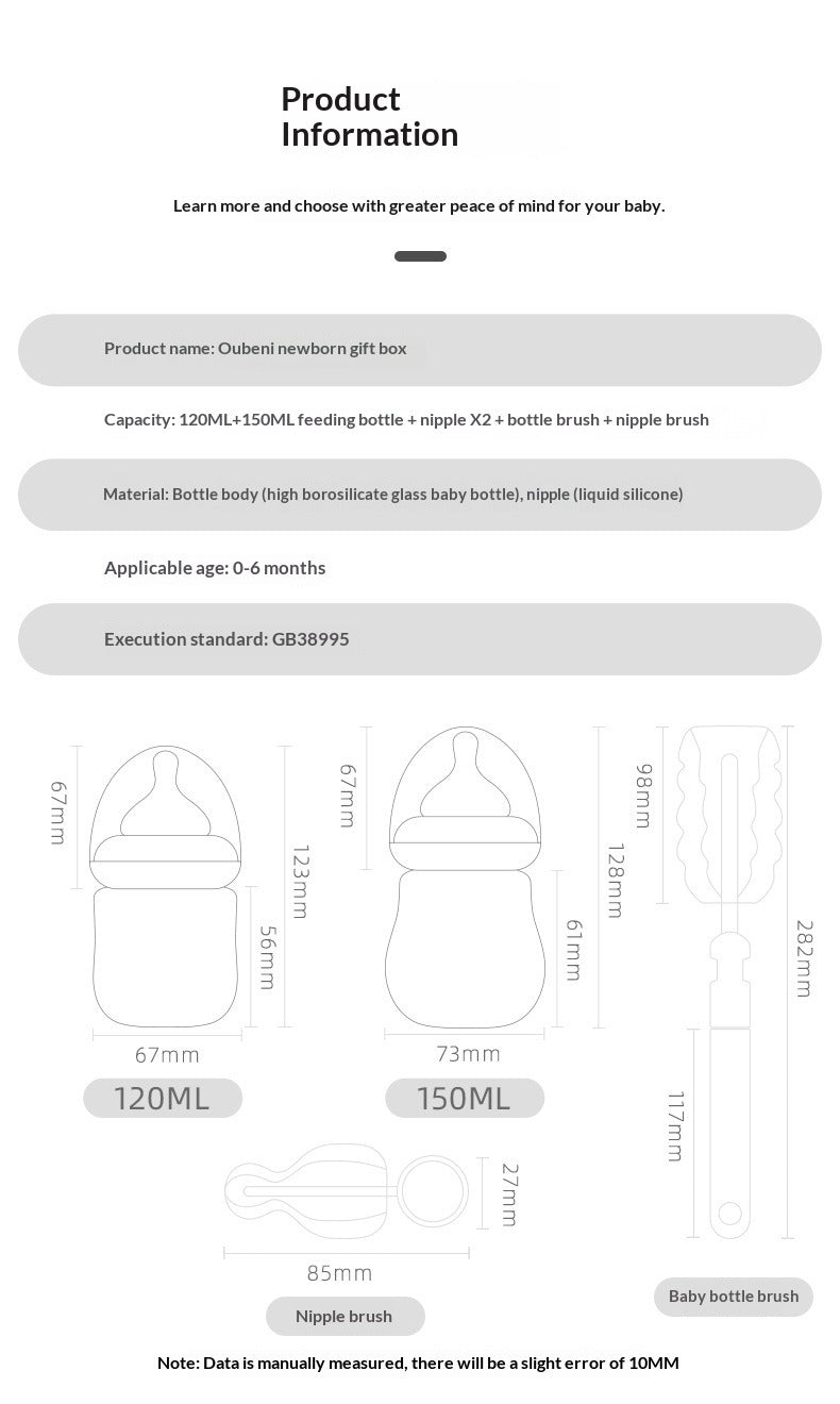 Glass Baby Bottle Gift Set Newborn Anti-Colic