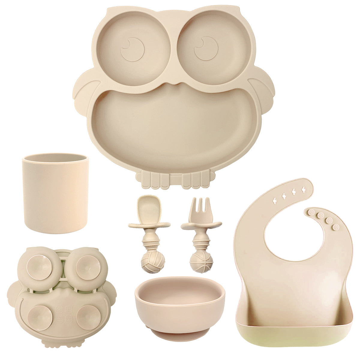 Silicone Baby Tableware Set with Suction Bowl and Owl