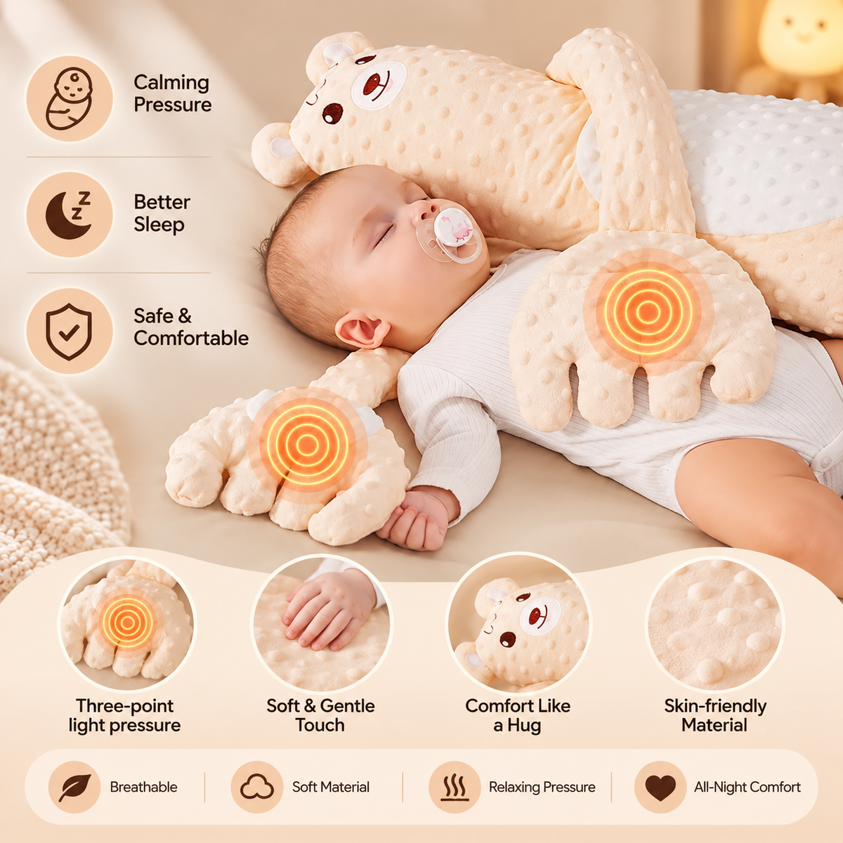 TROPELA Baby HUG Sleep Soothing Pillow – Calming Comfort for Newborns