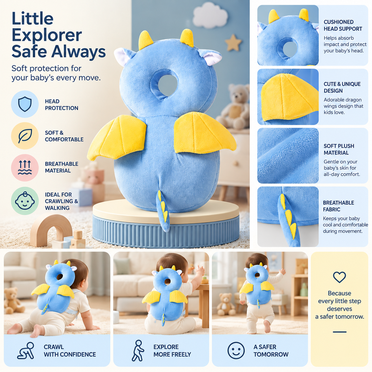 TROPELA Baby Safety Head Protector – Anti-Fall Backpack for Crawlers