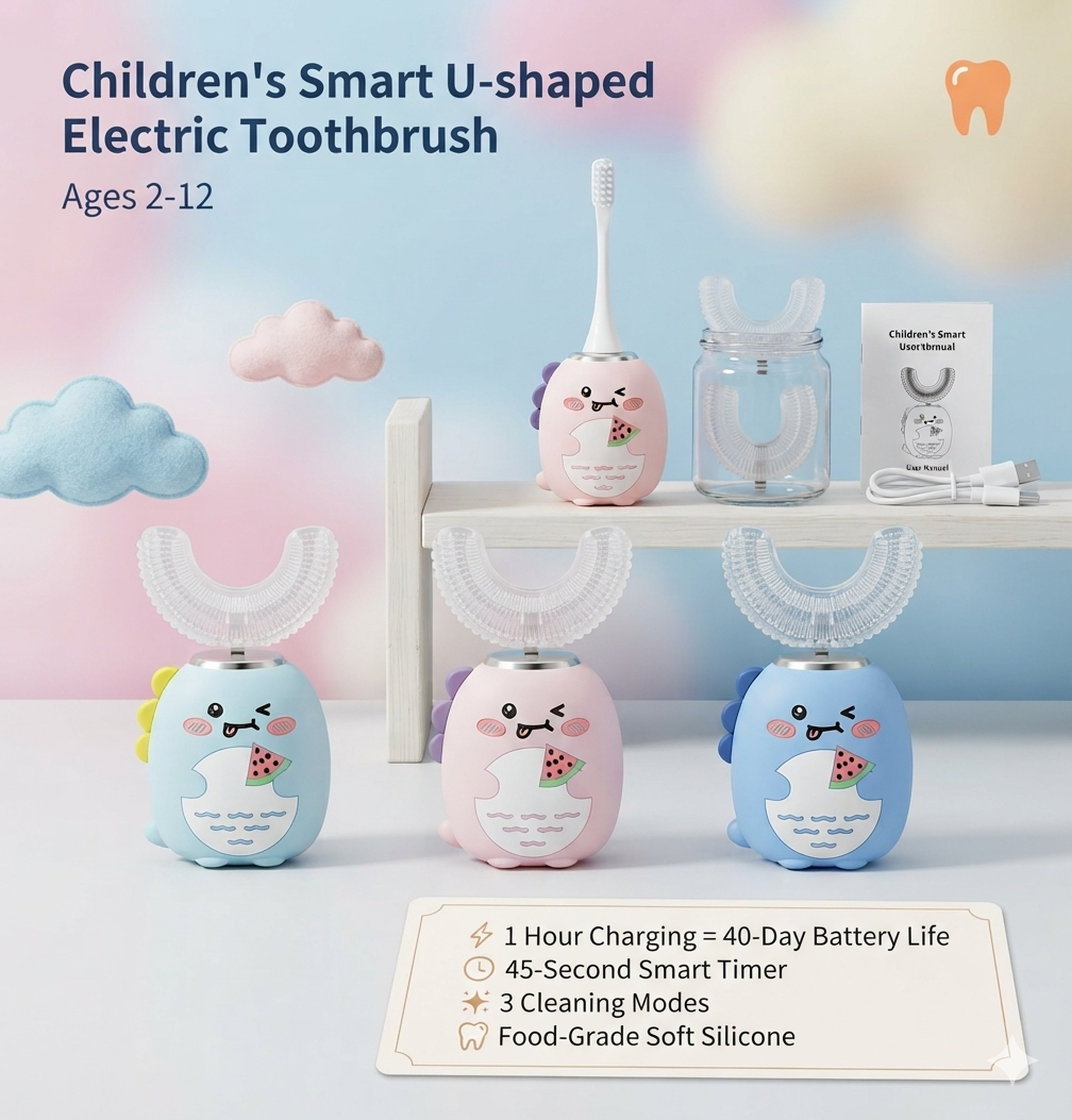 TROPELA Kids U-Shaped Ultrasonic Electric Toothbrush – 360° Auto Clean