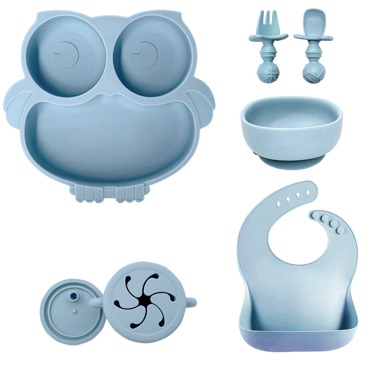 Silicone Baby Tableware Set with Suction Bowl and Owl